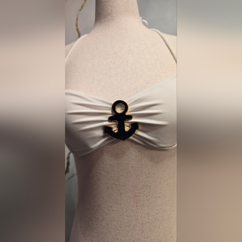 Y2k Era VS Nautical White Bikini Bandeau Halter Tie Top Anchor S